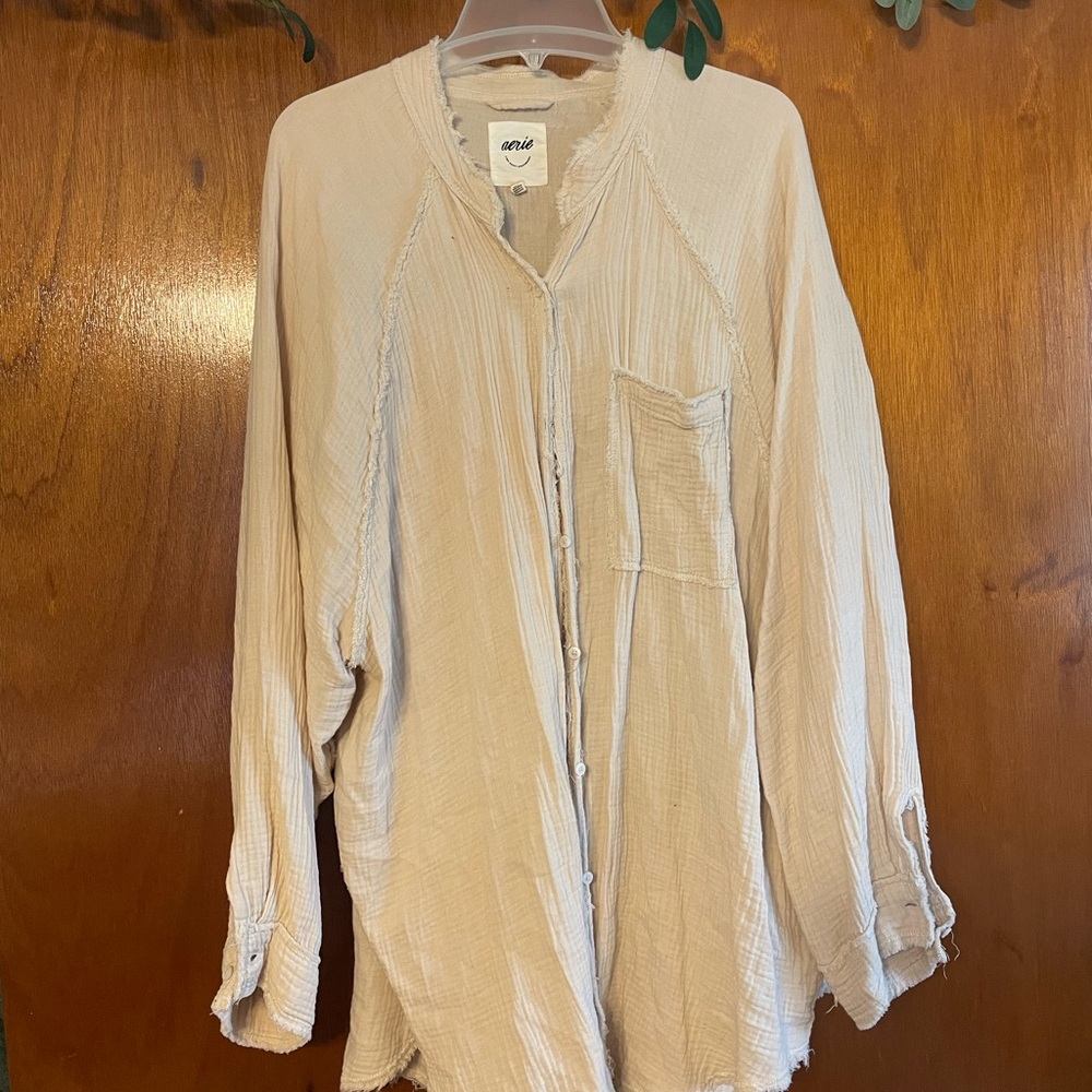 Cream Oversized Button-Up Shirt